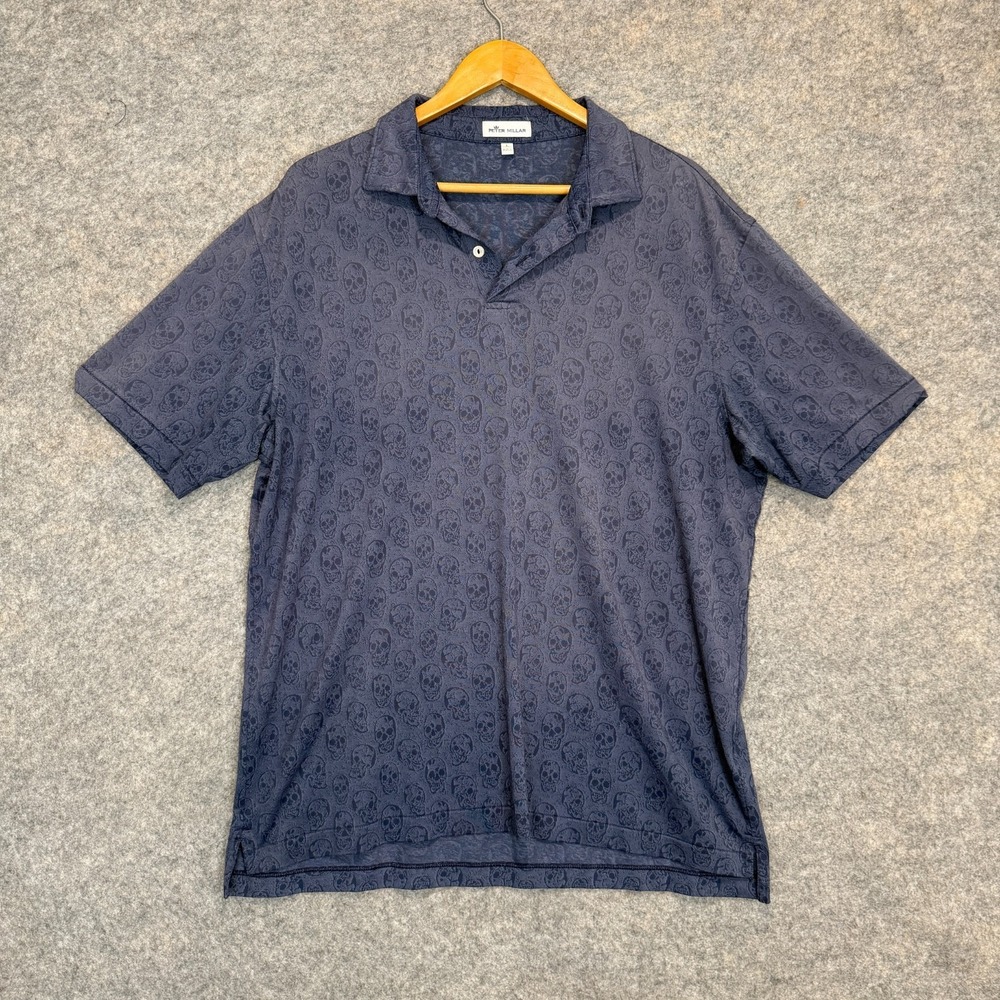 Peter Millar Skull All Over Print AOP Golf Polo‎ Shirt Mens Large Performance
